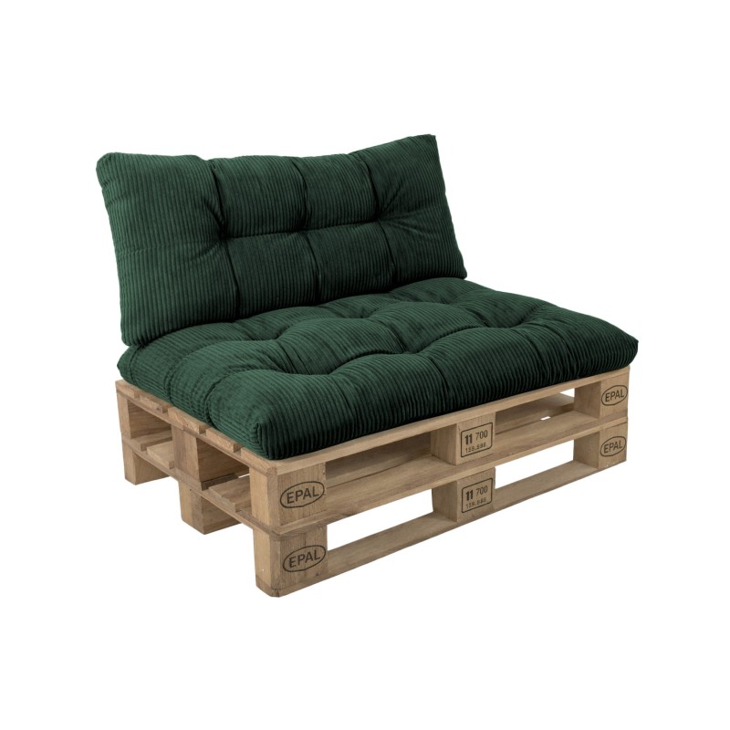 Set de 2 coussins de jardin matelassés pour palettes | Velours côtelé | Couleur vert foncé