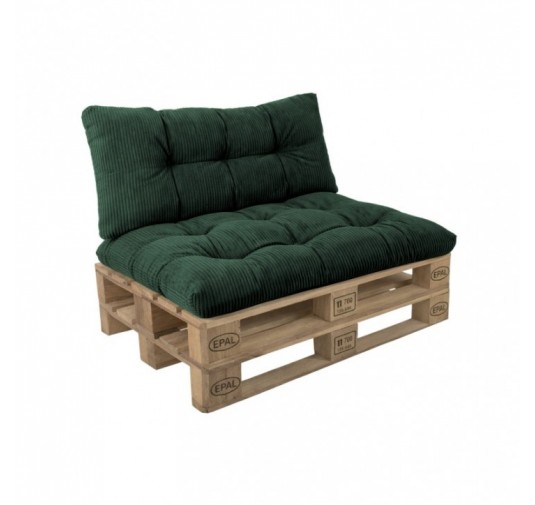 Set de 2 coussins de jardin matelassés pour palettes | Velours côtelé | Couleur vert foncé
