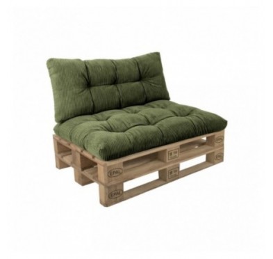 Set de 2 coussins de jardin matelassés pour palettes | Velours côtelé | Couleur vert