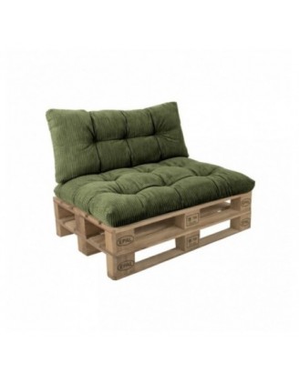 Set de 2 coussins de jardin matelassés pour palettes | Velours côtelé | Couleur vert