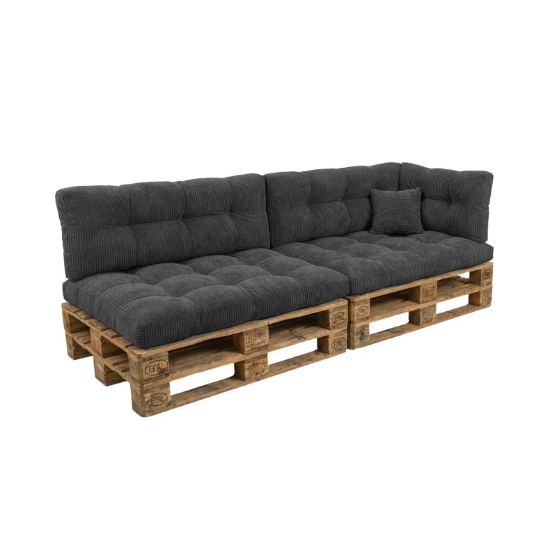 Set de 6 coussins de jardin matelassés pour palettes | Velours côtelé | Couleur gris foncé