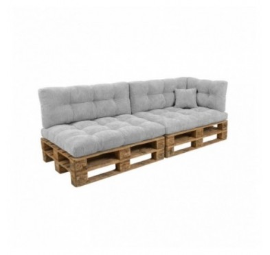 Set de 6 coussins de jardin matelassés pour palettes | Velours côtelé | Couleur gris
