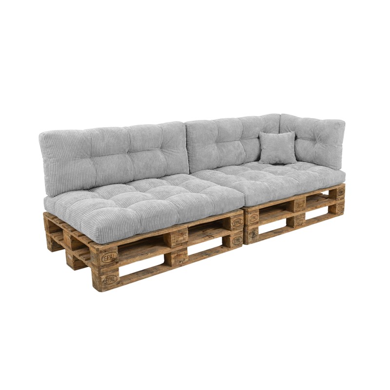 Set de 6 coussins de jardin matelassés pour palettes | Velours côtelé | Couleur gris