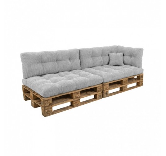 Set de 6 coussins de jardin matelassés pour palettes | Velours côtelé | Couleur gris