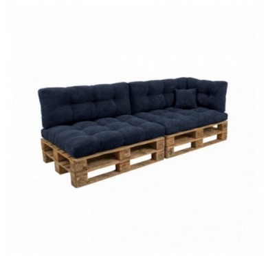 Set de 6 coussins de jardin matelassés pour palettes | Velours côtelé | Couleur bleu foncé