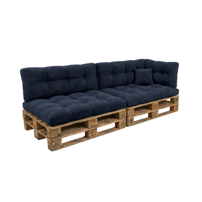 Set de 6 coussins de jardin matelassés pour palettes | Velours côtelé | Couleur bleu foncé
