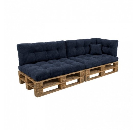 Set de 6 coussins de jardin matelassés pour palettes | Velours côtelé | Couleur bleu foncé