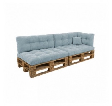 Set de 6 coussins de jardin matelassés pour palettes | Velours côtelé | Couleur bleu