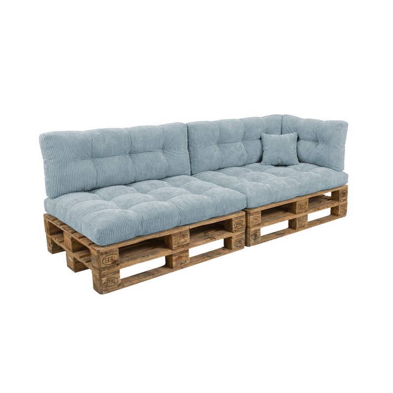 Set de 6 coussins de jardin matelassés pour palettes | Velours côtelé | Couleur bleu