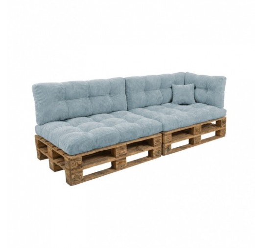 Set de 6 coussins de jardin matelassés pour palettes | Velours côtelé | Couleur bleu