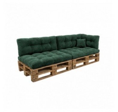 Set de 6 coussins de jardin matelassés pour palettes | Velours côtelé | Couleur vert foncé