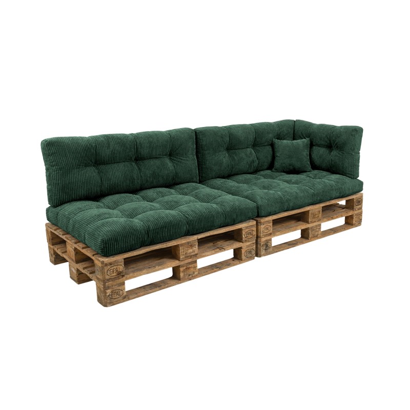 Set de 6 coussins de jardin matelassés pour palettes | Velours côtelé | Couleur vert foncé