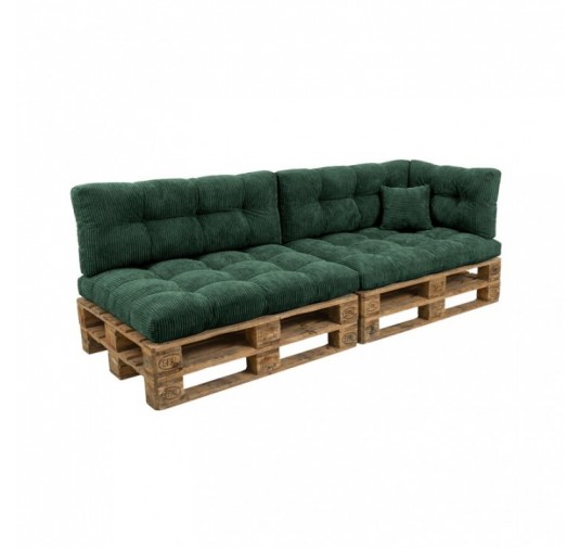 Set de 6 coussins de jardin matelassés pour palettes | Velours côtelé | Couleur vert foncé