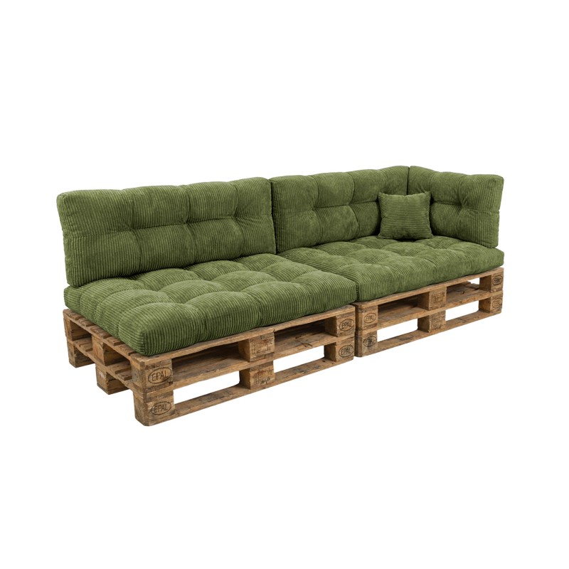Set de 6 coussins de jardin matelassés pour palettes | Velours côtelé | Couleur vert