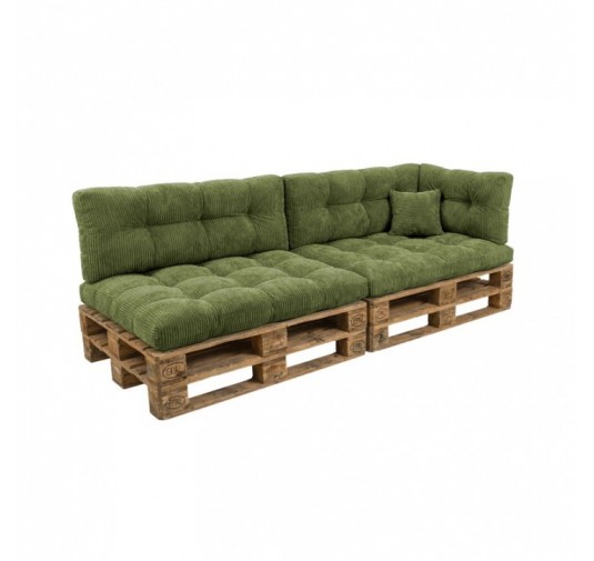 Set de 6 coussins de jardin matelassés pour palettes | Velours côtelé | Couleur vert