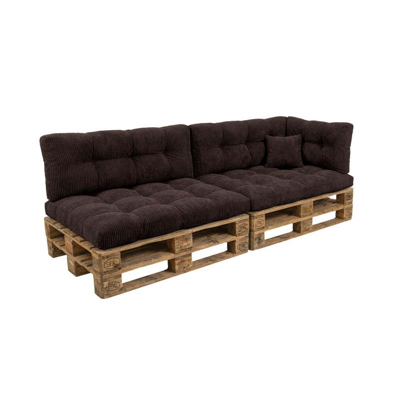 Set de 6 coussins de jardin matelassés pour palettes | Velours côtelé | Couleur marron foncé