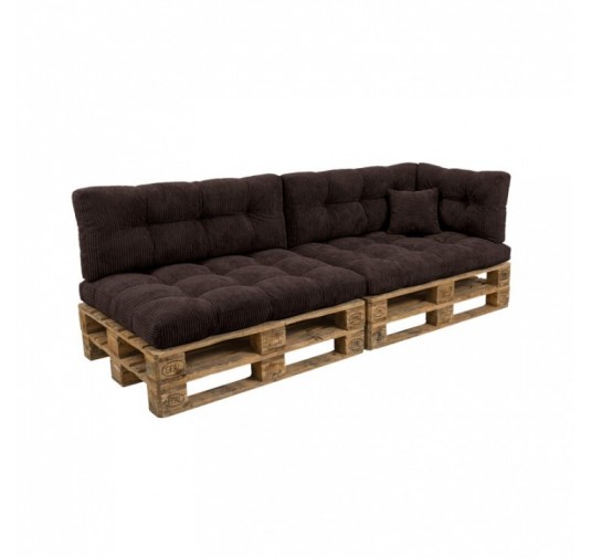 Set de 6 coussins de jardin matelassés pour palettes | Velours côtelé | Couleur marron foncé