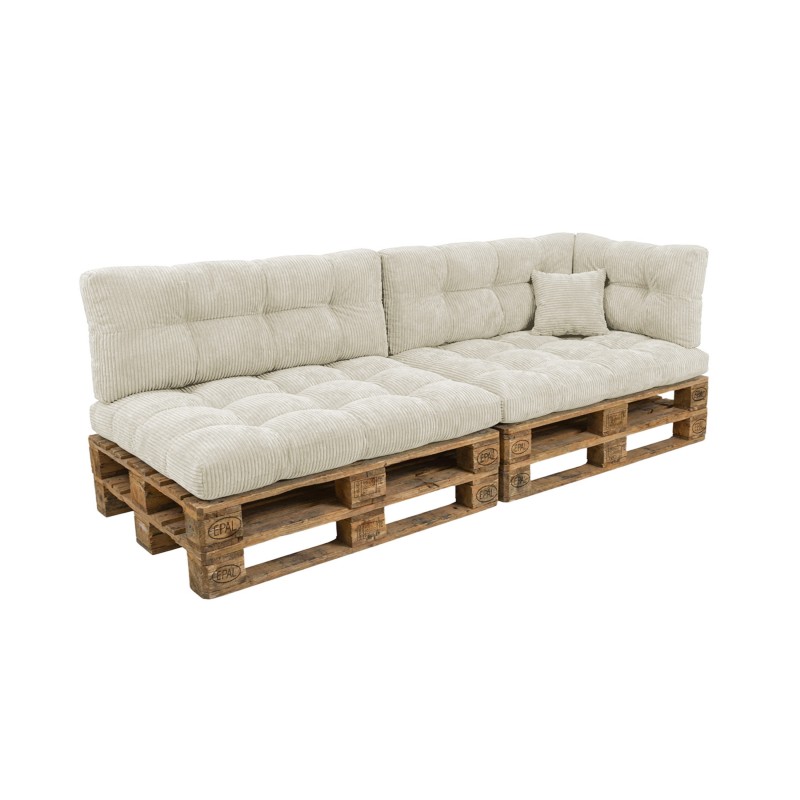 Set de 6 coussins de jardin matelassés pour palettes | Velours côtelé | Couleur beige foncé