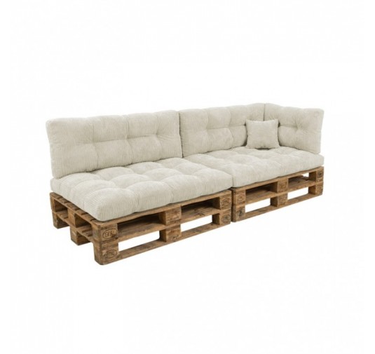 Set de 6 coussins de jardin matelassés pour palettes | Velours côtelé | Couleur beige foncé