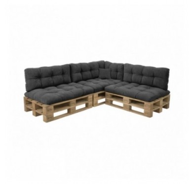 Set de 8 coussins de jardin matelassés pour palettes | Velours côtelé | Couleur gris foncé