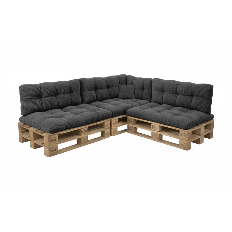 Set de 8 coussins de jardin matelassés pour palettes | Velours côtelé | Couleur gris foncé
