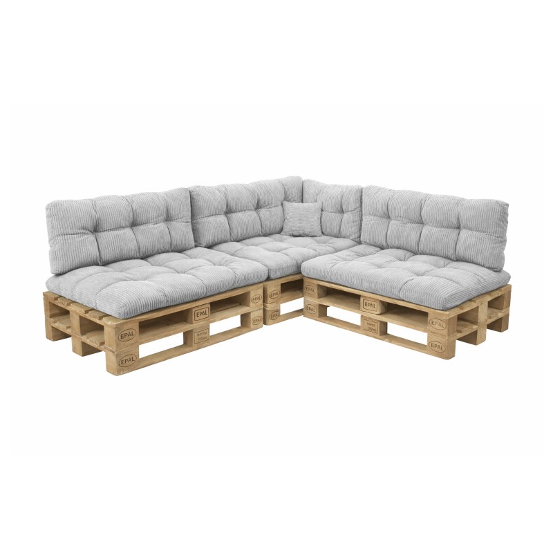 Set de 8 coussins de jardin matelassés pour palettes | Velours côtelé | Couleur gris