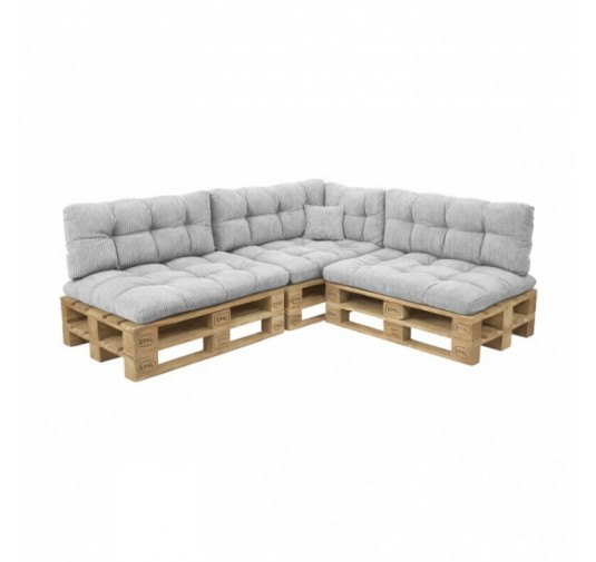 Set de 8 coussins de jardin matelassés pour palettes | Velours côtelé | Couleur gris
