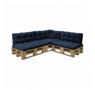 Set de 8 coussins de jardin matelassés pour palettes | Velours côtelé | Couleur bleu foncé