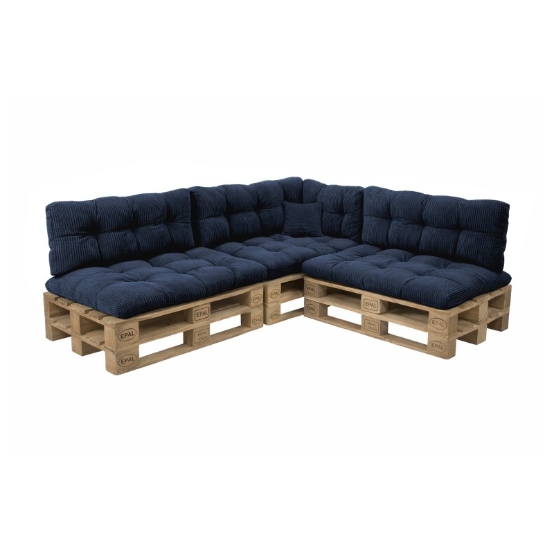 Set de 8 coussins de jardin matelassés pour palettes | Velours côtelé | Couleur bleu foncé