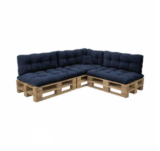 Set de 8 coussins de jardin matelassés pour palettes | Velours côtelé | Couleur bleu foncé
