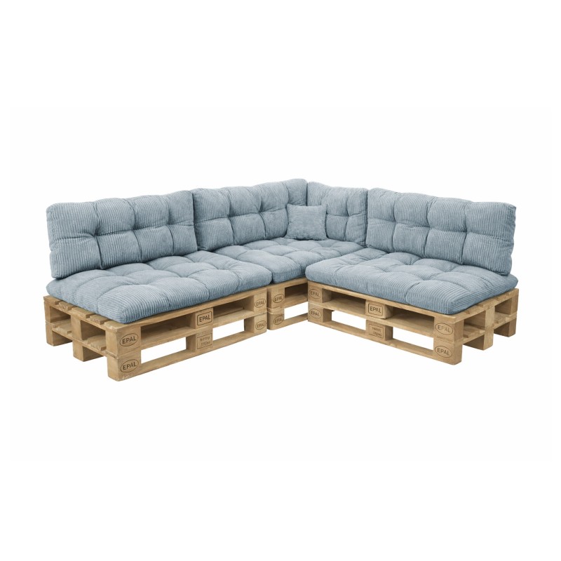 Set de 8 coussins de jardin matelassés pour palettes | Velours côtelé | Couleur bleu