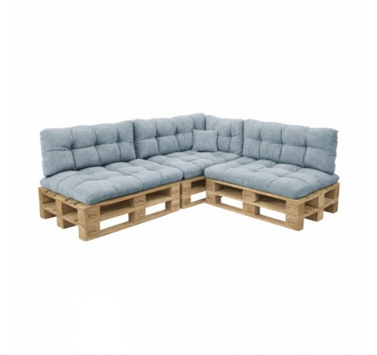 Set de 8 coussins de jardin matelassés pour palettes | Velours côtelé | Couleur bleu