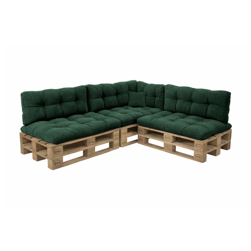 Set de 8 coussins de jardin matelassés pour palettes | Velours côtelé | Couleur vert foncé