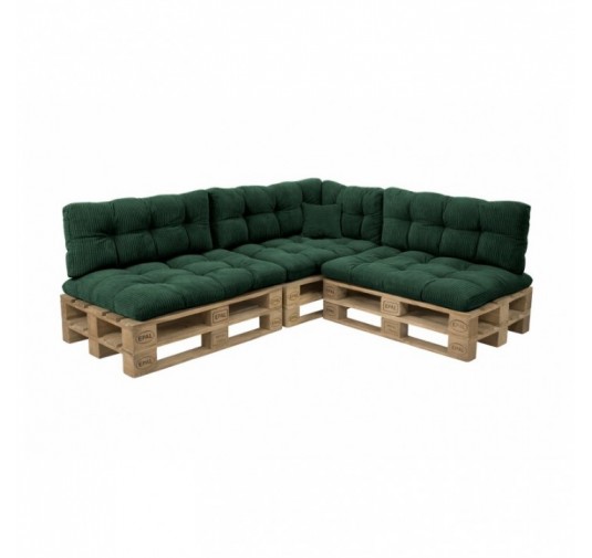 Set de 8 coussins de jardin matelassés pour palettes | Velours côtelé | Couleur vert foncé
