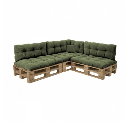 Set de 8 coussins de jardin matelassés pour palettes | Velours côtelé | Couleur vert