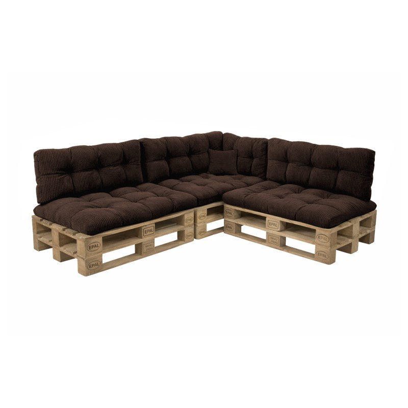 Set de 8 coussins de jardin matelassés pour palettes | Velours côtelé | Couleur marron foncé