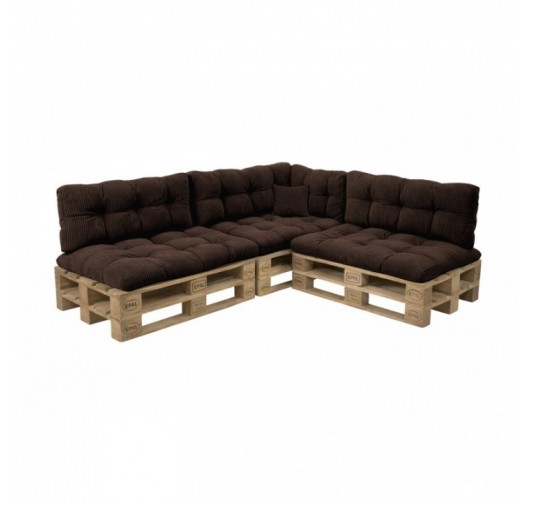 Set de 8 coussins de jardin matelassés pour palettes | Velours côtelé | Couleur marron foncé