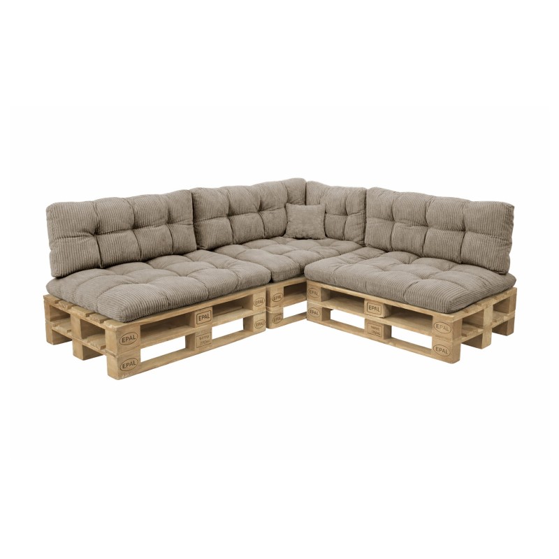 Set de 8 coussins de jardin matelassés pour palettes | Velours côtelé | Couleur marron