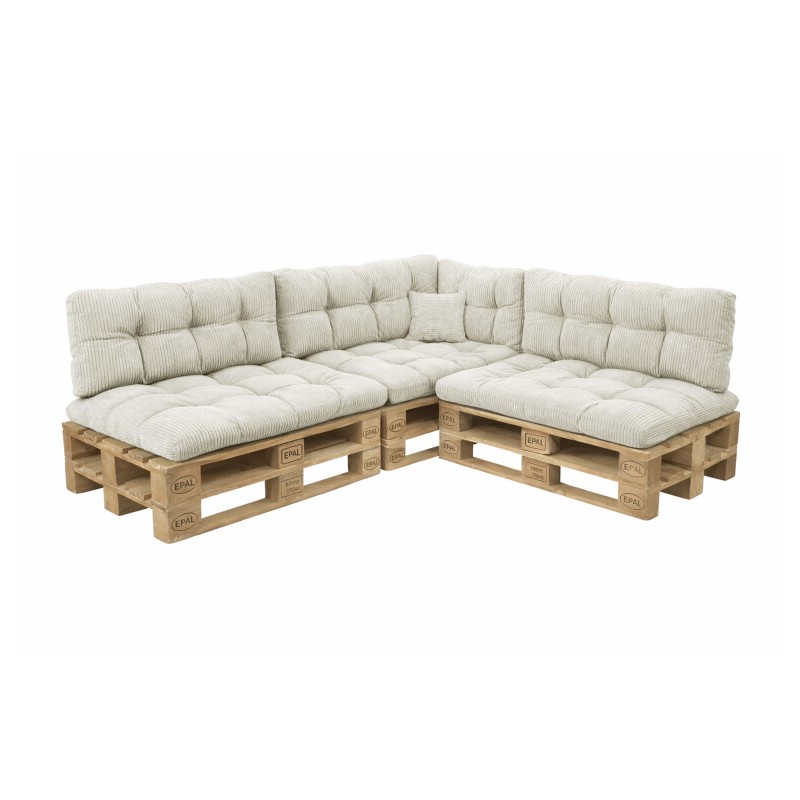 Set de 8 coussins de jardin matelassés pour palettes | Velours côtelé | Couleur beige foncé