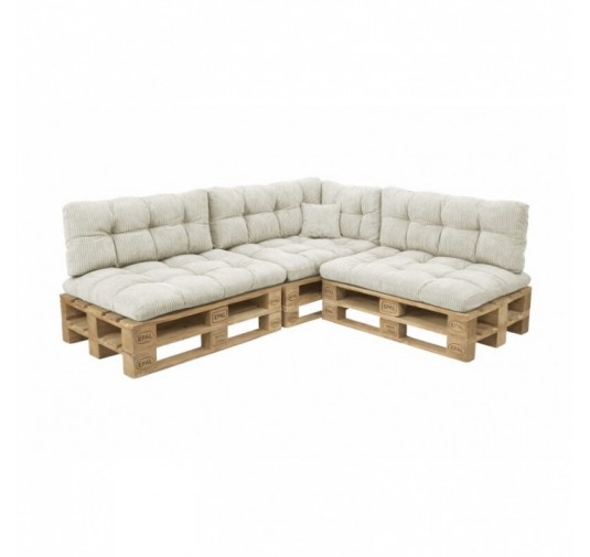 Set de 8 coussins de jardin matelassés pour palettes | Velours côtelé | Couleur beige foncé