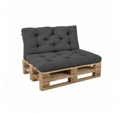 Set de 2 coussins de jardin matelassés pour palettes | Velours côtelé | Couleur gris foncé