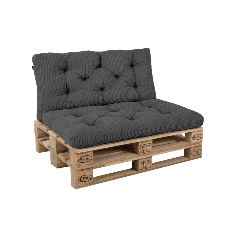 Set de 2 coussins de jardin matelassés pour palettes | Velours côtelé | Couleur gris foncé
