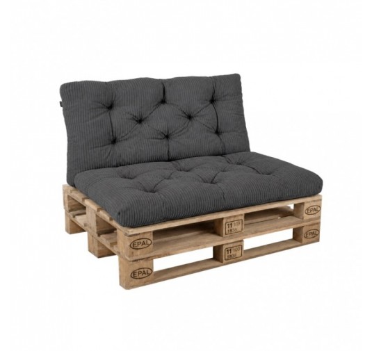 Set de 2 coussins de jardin matelassés pour palettes | Velours côtelé | Couleur gris foncé