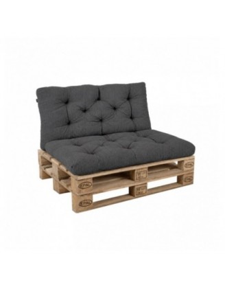 Set de 2 coussins de jardin matelassés pour palettes | Velours côtelé | Couleur gris foncé