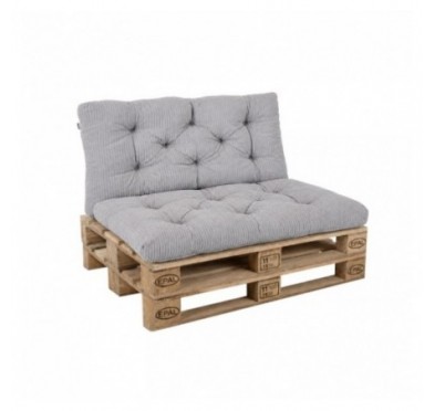 Set de 2 coussins de jardin matelassés pour palettes | Velours côtelé | Couleur gris
