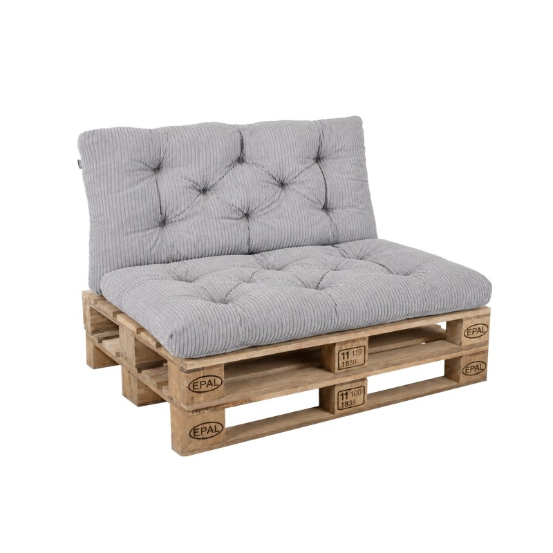 Set de 2 coussins de jardin matelassés pour palettes | Velours côtelé | Couleur gris