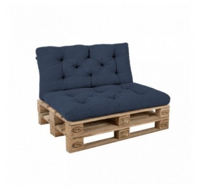 Set de 2 coussins de jardin matelassés pour palettes | Velours côtelé | Couleur bleu foncé