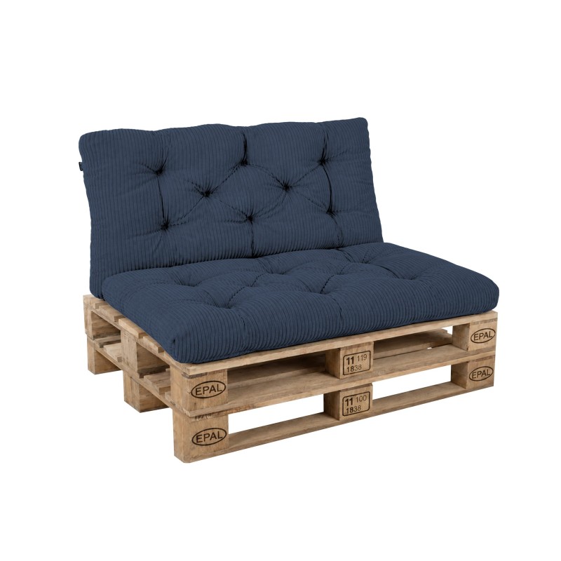 Set de 2 coussins de jardin matelassés pour palettes | Velours côtelé | Couleur bleu foncé