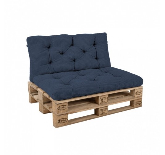Set de 2 coussins de jardin matelassés pour palettes | Velours côtelé | Couleur bleu foncé