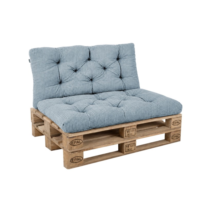Set de 2 coussins de jardin matelassés pour palettes | Velours côtelé | Couleur bleu